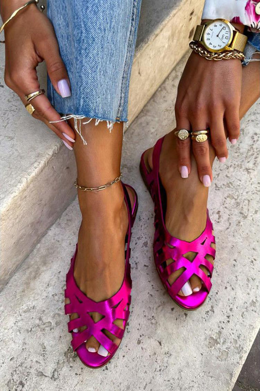 Sandali fucsia con punta aperta e traforata e lucentezza metallizzata [Pre-ordine]