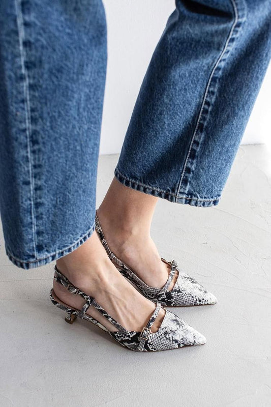 Scarpe con tacco a spillo, cinturino posteriore con fibbia e stampa serpente [Pre-ordine] 