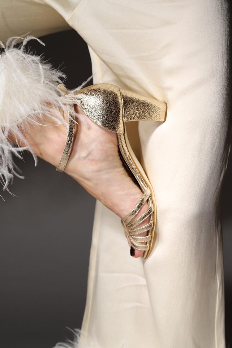 Metallic Sheen Ankle Strap Buckle Peep Toe Gold Chunky Heels [Pre Order]