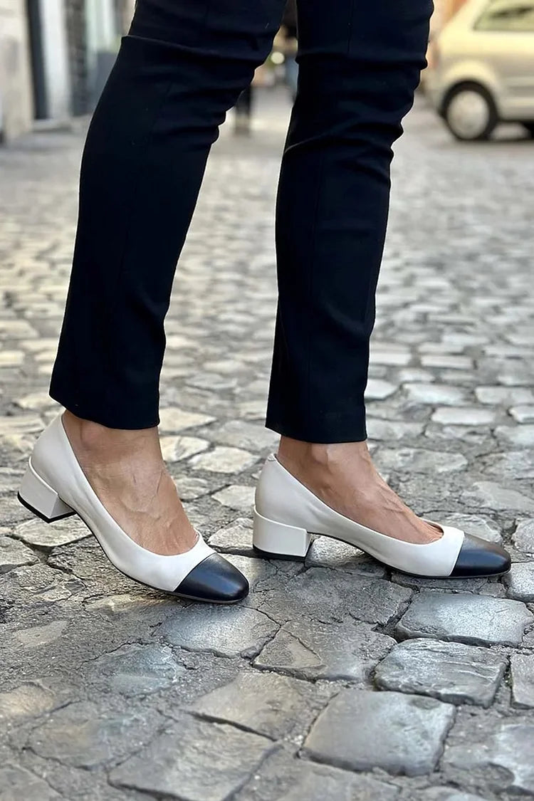 Scarpe col tacco bianco con punta rotonda e blocchi di colore [Pre-ordine]