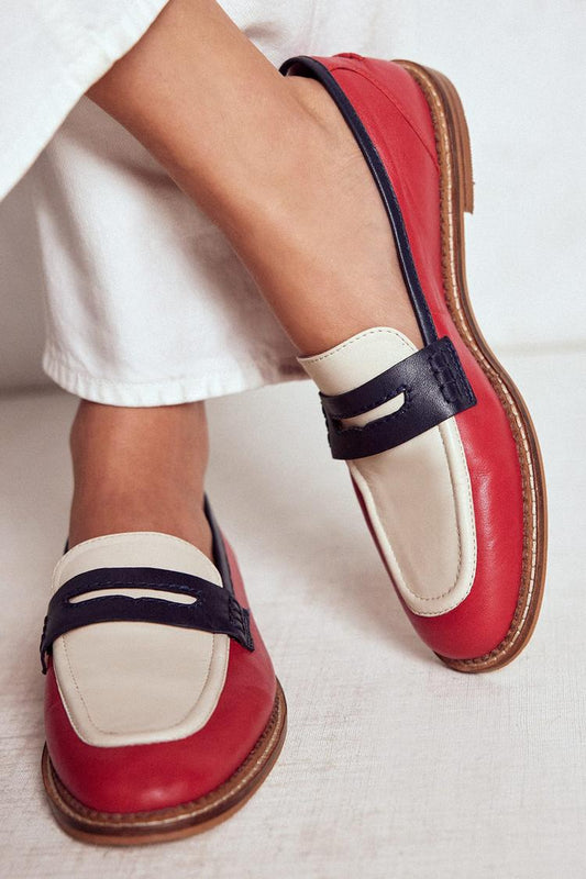Rote Loafers mit rundem Zehenstich-Detail und Colorblock-Design, Freizeitstil [Vorbestellung]