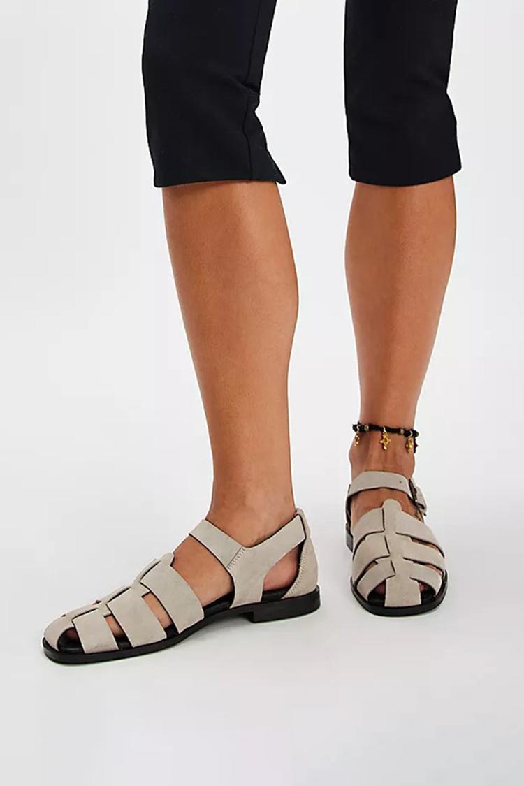 Sandali grigio chiaro con punta quadrata in tessuto traforato e tinta unita [Pre-ordine] 