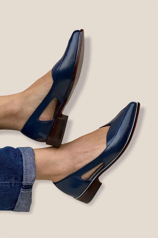 Cut Out Pointed Toe Slip On Casual Navy Flats