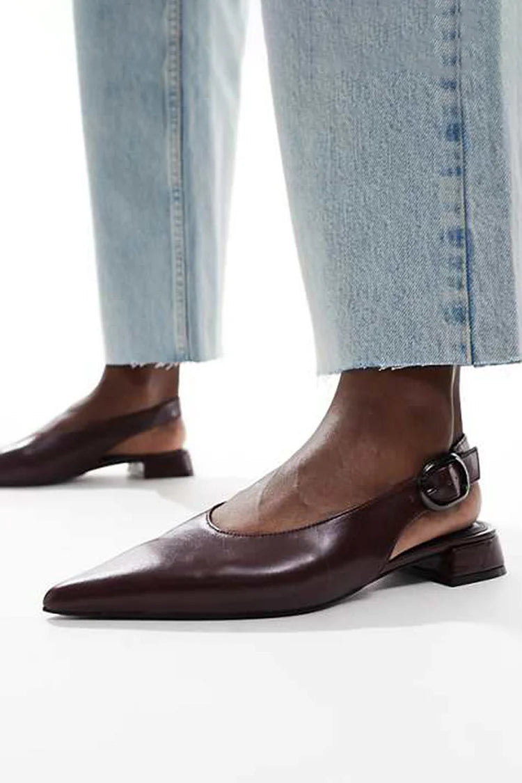 Ballerine bordeaux con punta affilata, cinturino posteriore con fibbia, tinta unita [Pre-ordine]