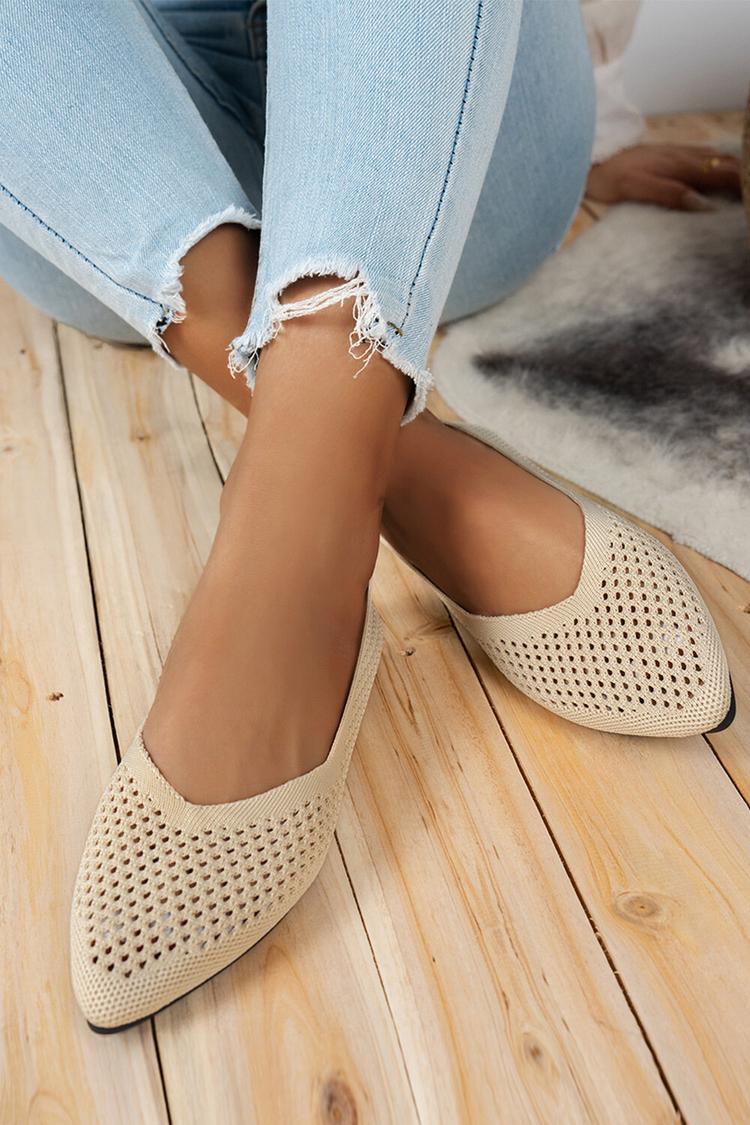 Jednokolorowe ażurowe dziergane casualowe baleriny z ostrym noskiem