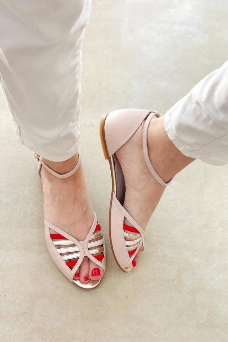 Colorblock Hollow Out Peep Toe Pink Sandals [Pre Order]