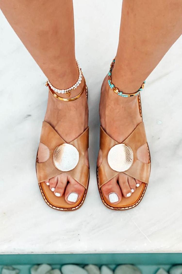 Metall-Dekor Ausschnitt Offene Zehen Hellbraune Sandalen [Vorbestellung]