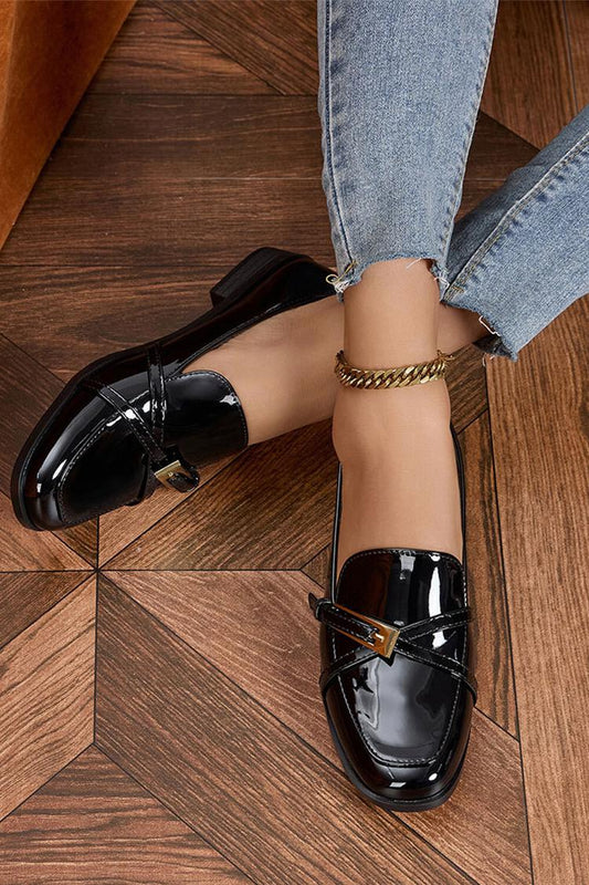 Kreuzriemen Schnalle Dekor Patchwork Quadratische Zehe Freizeit Slipper