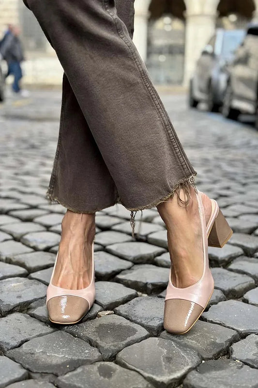 Colorblock Slingback Square Toe Light Pink Chunky Heels [Pre Order]