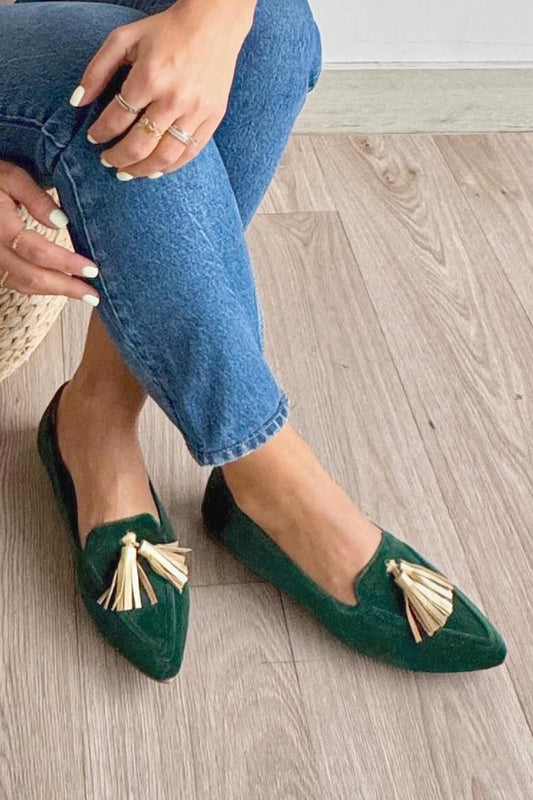 Ballerine con punta a punta color block Tassels Decor verde scuro [Pre-ordine] 