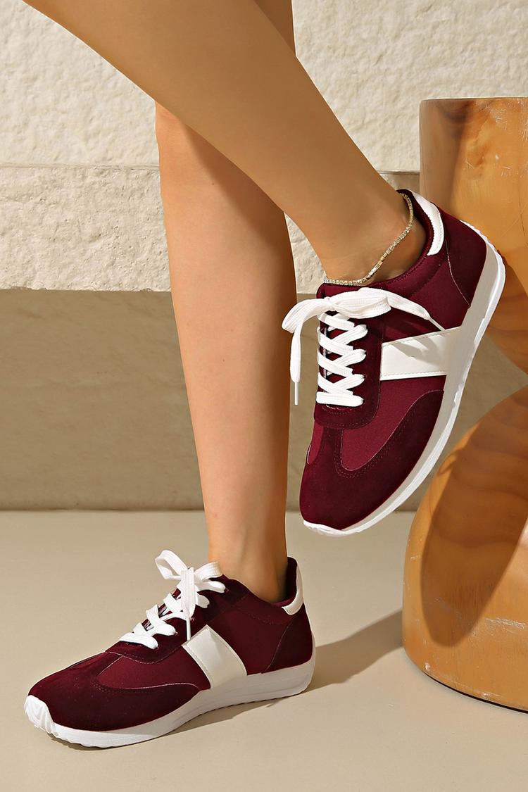 Sneakers casual con lacci e punta tonda colorblock patchwork 