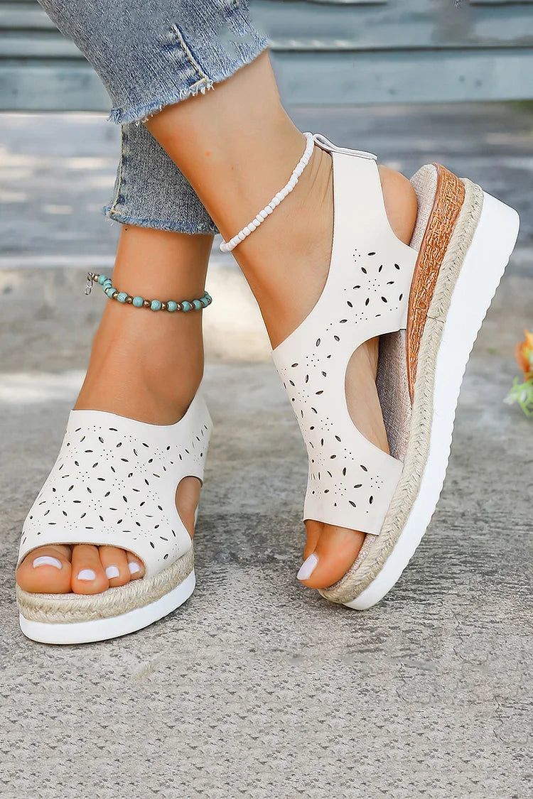 Sandalias de alpargata con plataforma peep toe y tira trasera ahuecada 