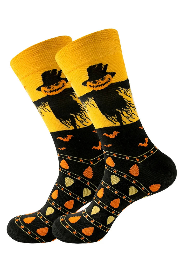 Halbhohe Socken mit Halloween-Element-Hexe-Spukhaus-Kürbis-Vogelscheuchen-Print