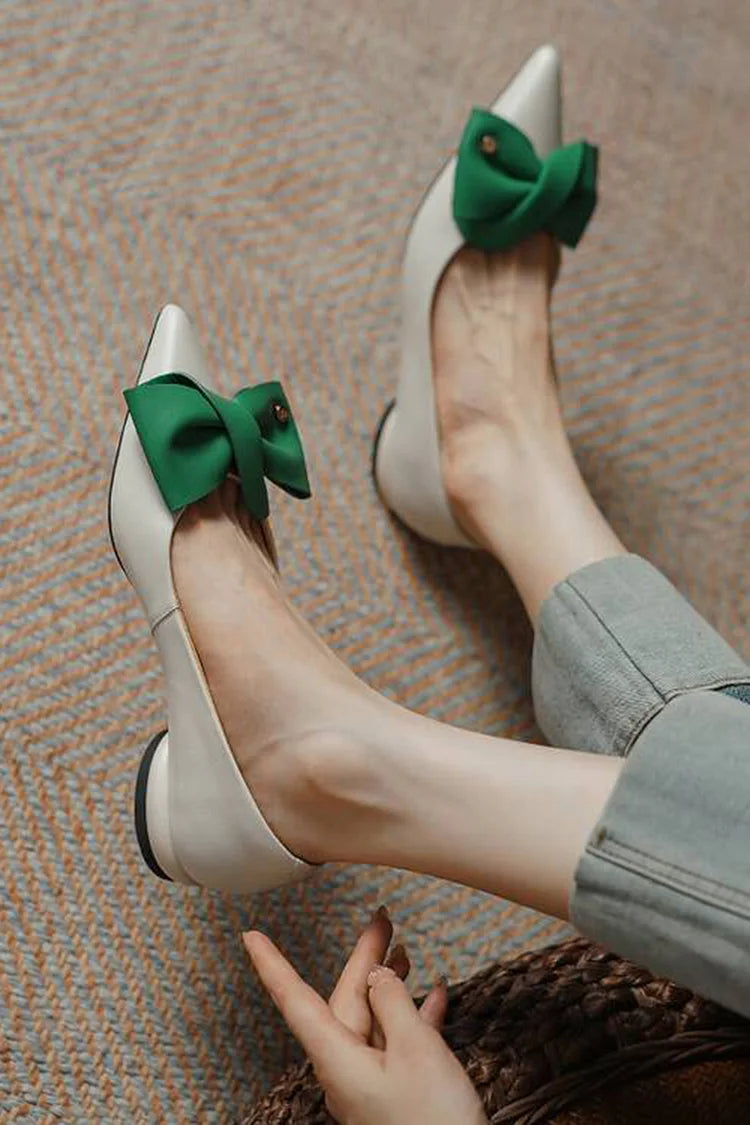 Farbblock Schleifen Dekor Spitzzehen Beige Ballerinas [Vorbestellung]