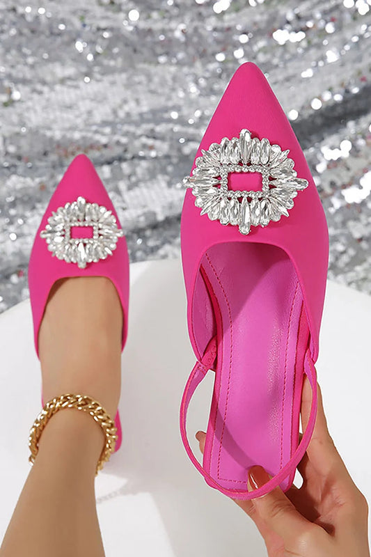 Rhinestone Pointy Toe Slingback Strap Casual Flats