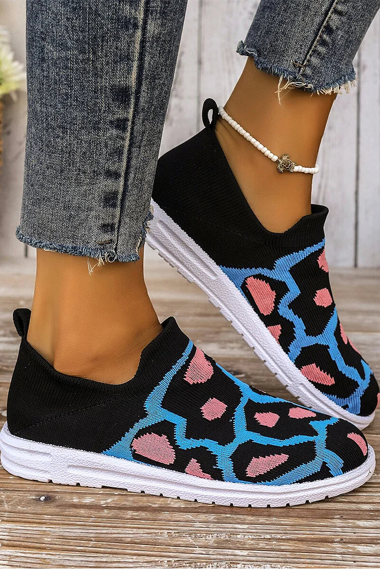 Round Toe Colorblock Abstract Pattern Casual Sneakers