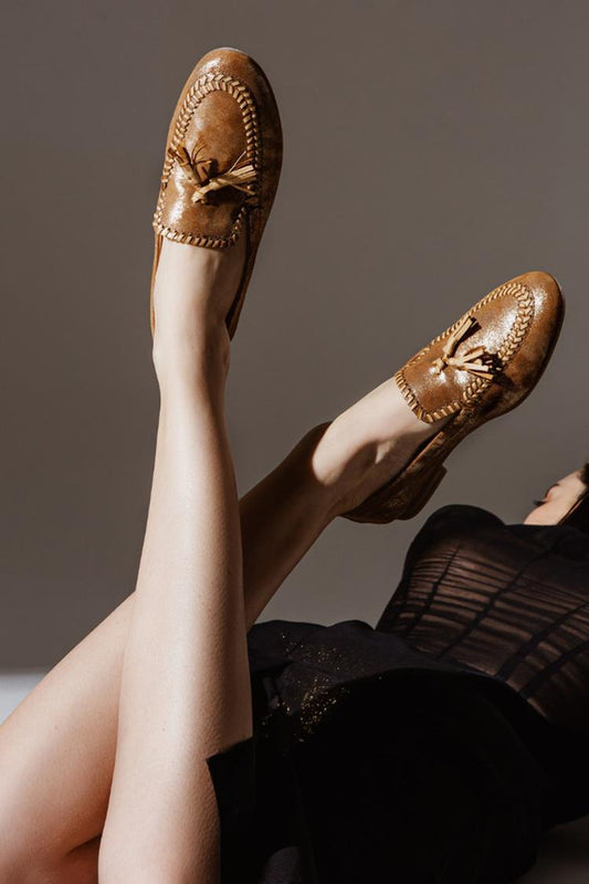 Quasten Dekor Naht Detail Rund Zehen Braun Loafers [Vorbestellung]