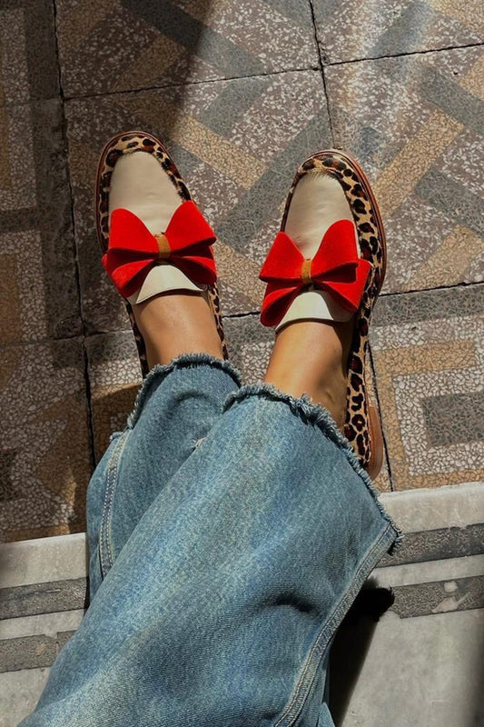 Leopard Print Bow Accent Round Toe Flats [Pre Order]
