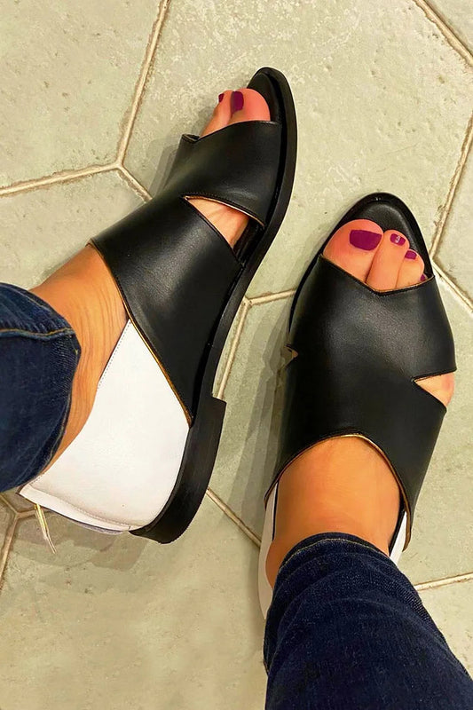 Sandálias pretas Peep Toe com zíper colorblock [Pre Order]