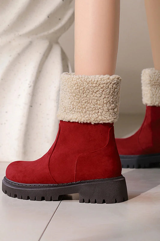 Retalhos fofos com acabamento redondo bico redondo salto grosso puxar botas de neve