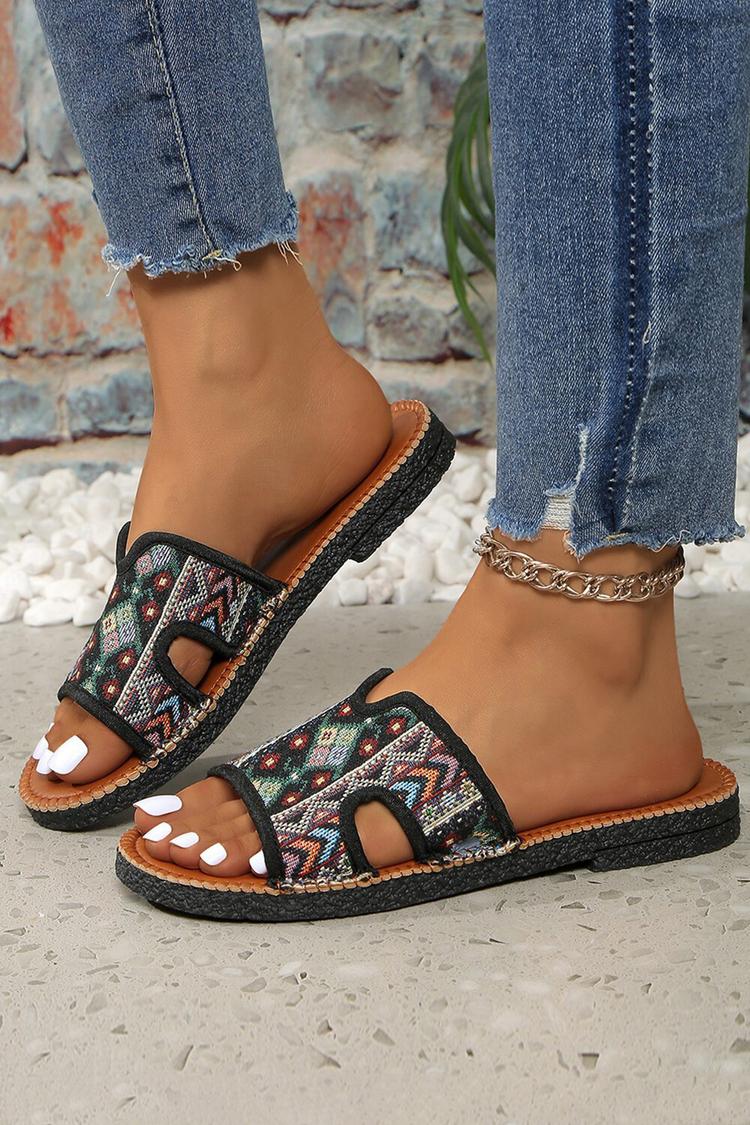 Pantofole casual con punta rotonda e motivo etnico multicolore