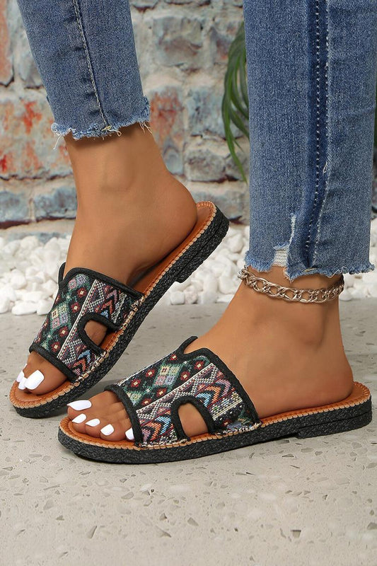 Pantofole casual con punta rotonda e motivo etnico multicolore