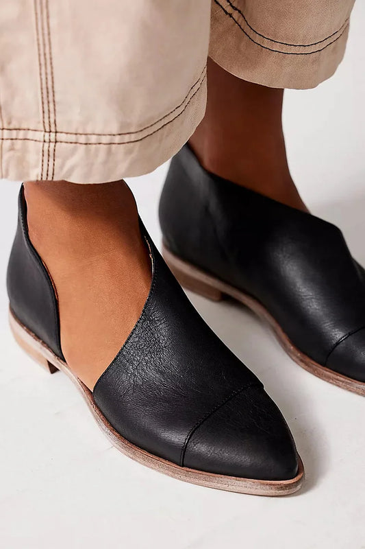 Patchwork Irregular Cutout Pointed Toe Black Flats [Pre Order]