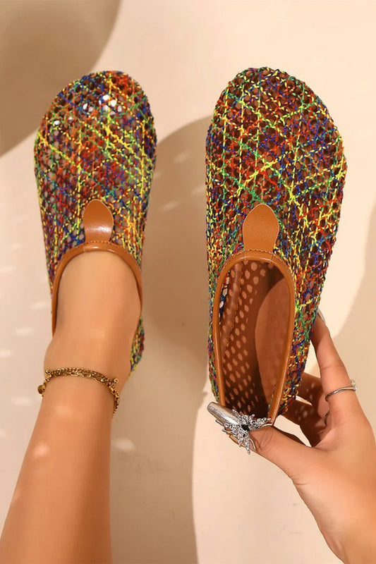 Scarpe basse casual multicolor con punta tonda e rete traforata 