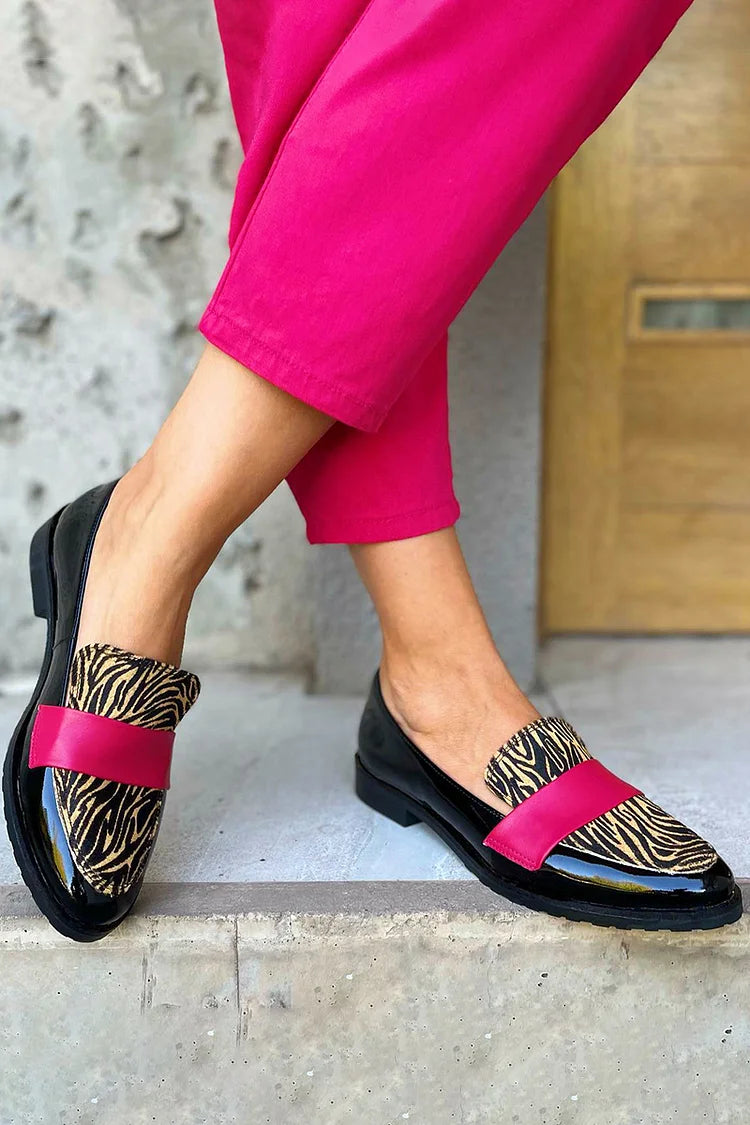 Colorblock Zebra Print Patchwork Black Loafers [Pre Order]