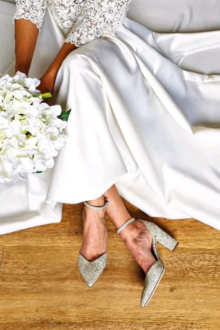 Cinturino alla caviglia, fibbia, punta affilata, tacco grosso beige [Pre-ordine]