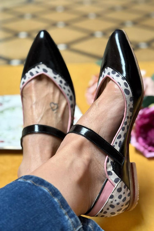 Ballerine nere con punta affilata e cinturino in tessuto patchwork Instep Strap [Pre-ordine]