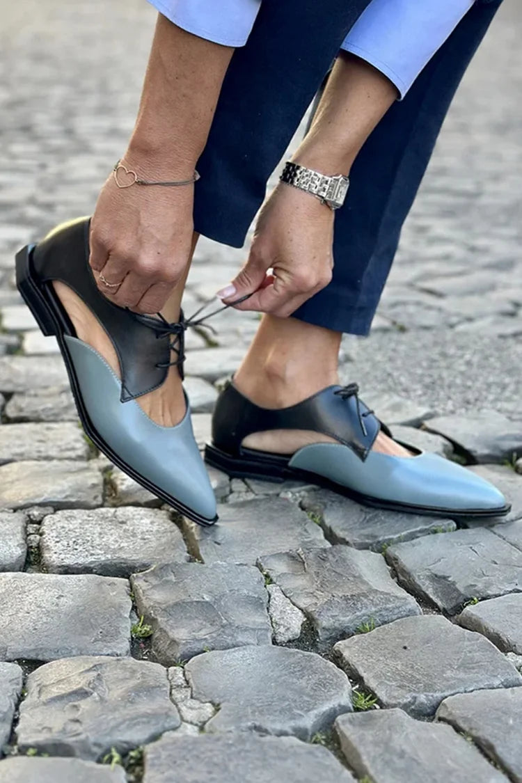 Scarpe basse grigie con lacci e punta a blocchi di colore ritagliati [Pre-ordine]