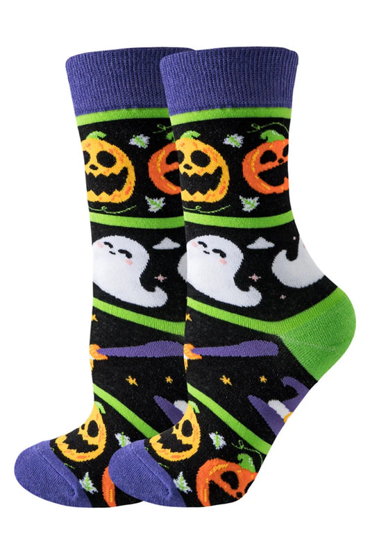 Calcetines con estampado de esqueleto, fantasma y calabaza de terror para Halloween 