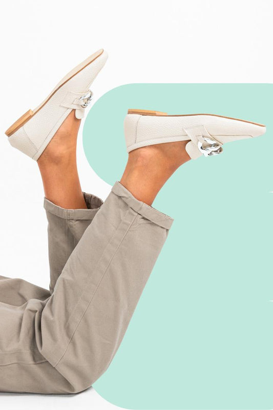 Einfarbige Metallkettendekor Freizeitschuhe Weiß Loafers [Vorbestellung]