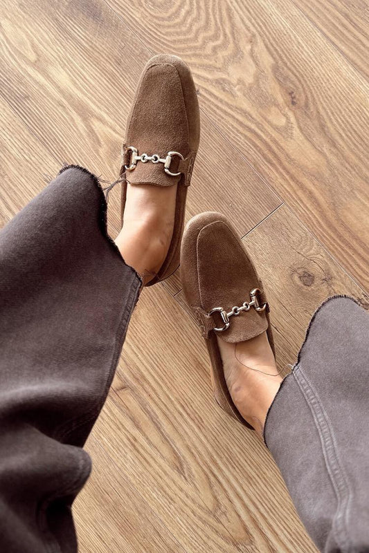 Metallschnalle Dekor Schlichte Runde Zehen Braune Loafers [Vorbestellung]