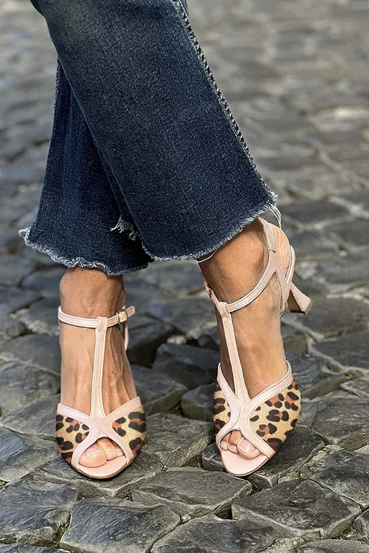 Leopard Print Patchwork Peep Toe Pink Stiletto Heels [Pre Order]