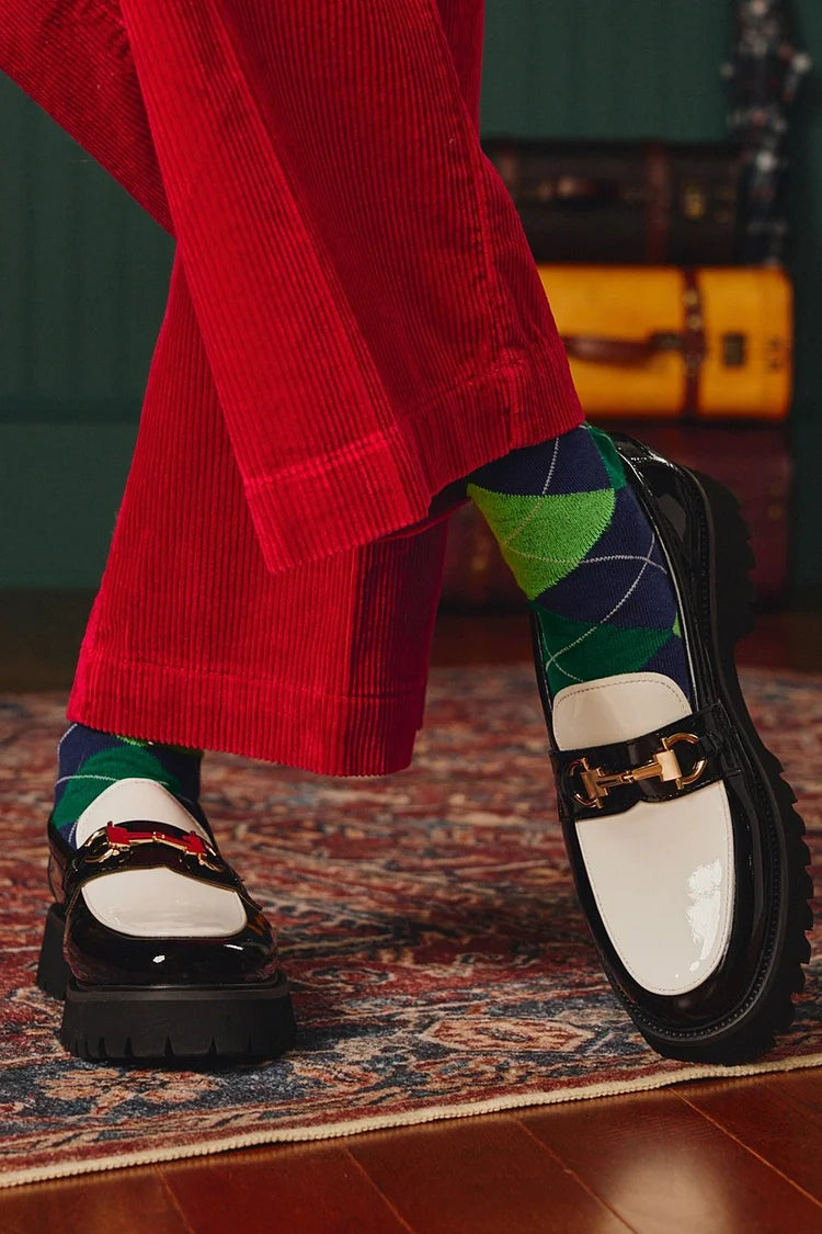 Czarny metalowy dekoracyjny loafers z okrągłym noskiem w stylu colorblock [Przedsprzedaż]