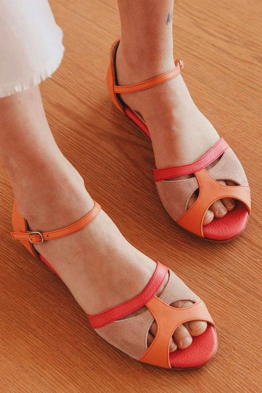 Sandálias Colorblock Peep Toe ocas laranja [Pre Order]