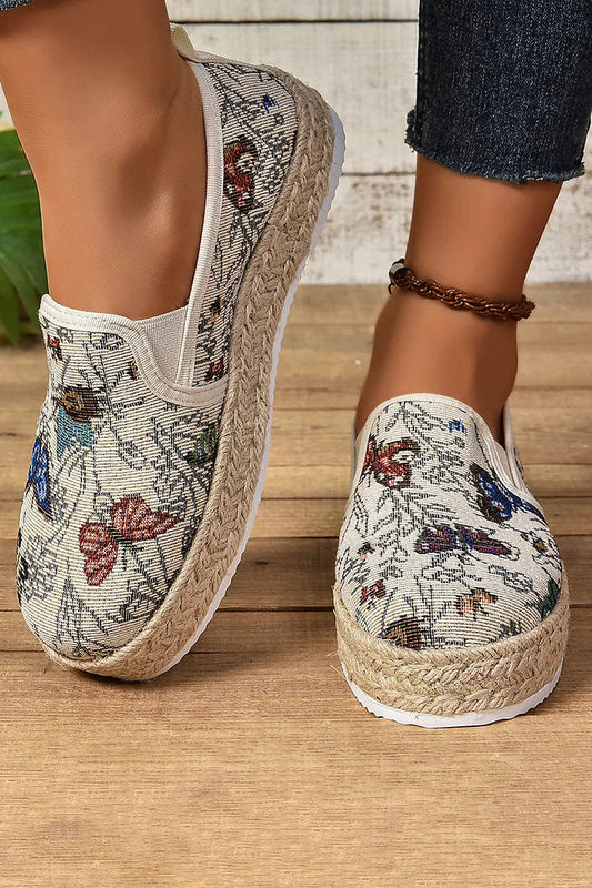 Casual Pattern Print Woven Platform Round Toe Canvas Loafers