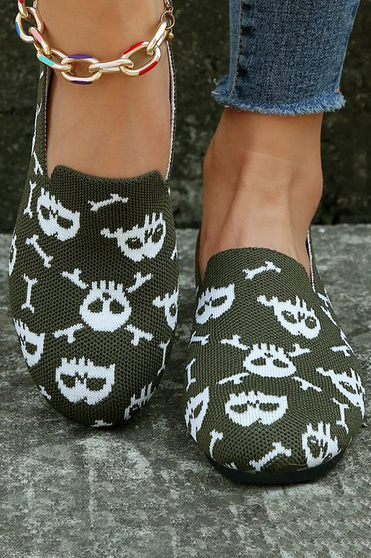 Halloween Skull Pattern Print Round Toe Slip On Loafers