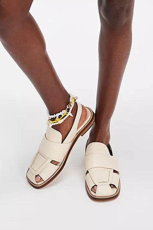 Sandali casual beige con punta quadrata e traforata in tinta unita [Pre-ordine] 