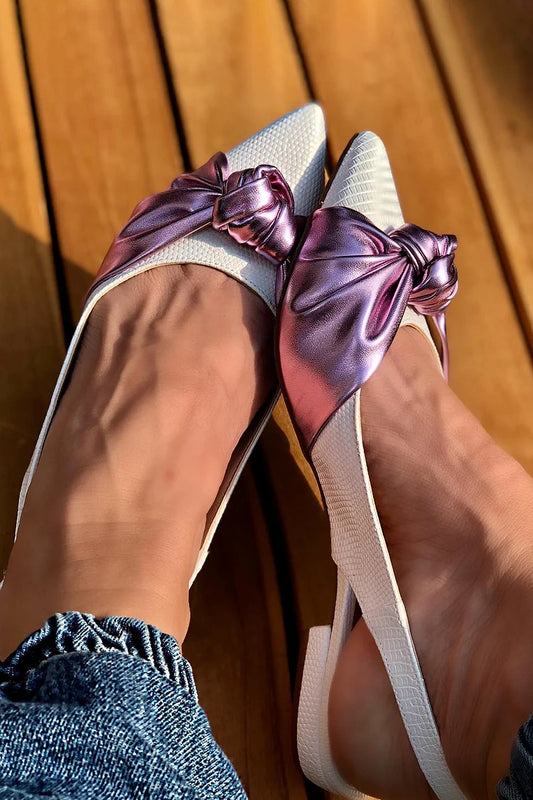 Colorblock Knotted Snake Print Pointed Toe White Flats [Pre Order]