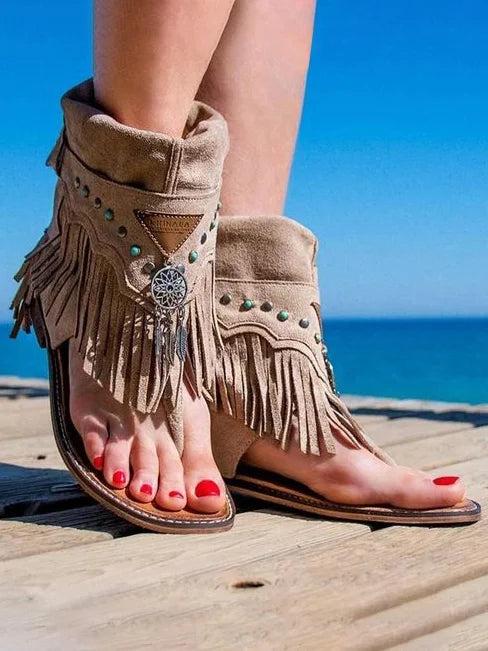 Womens Fringe Mid Low Sandals
