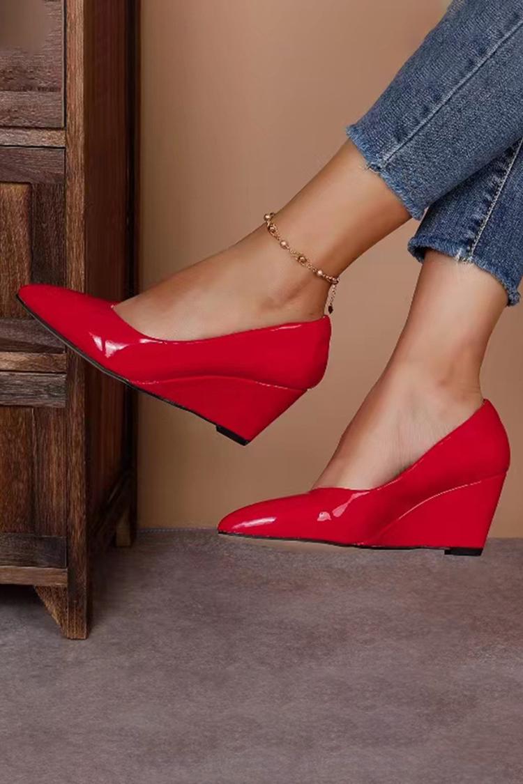 Scarpe con tacco a zeppa casual slip-on eleganti a punta tinta unita