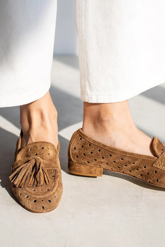 Quasten Dekor Ausgehöhlt Rund Zehen Braune Loafers [Vorbestellung]