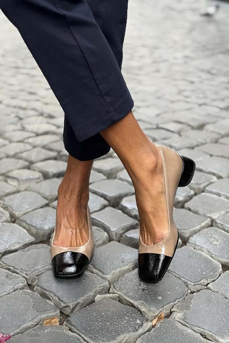 Patent Colorblock Round Toe Low Heel Pumps [Pre Order]