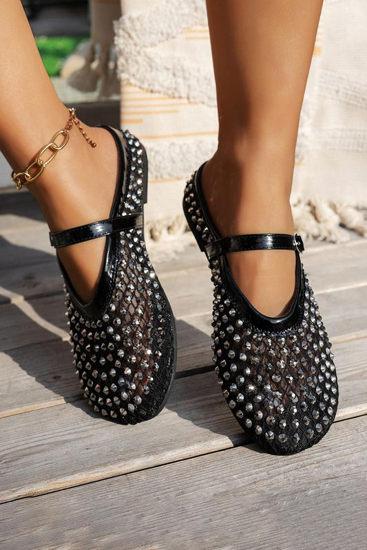 Gorące dekoracyjne klamry paska na podbiciu, okrągły nosek, siateczkowe baleriny