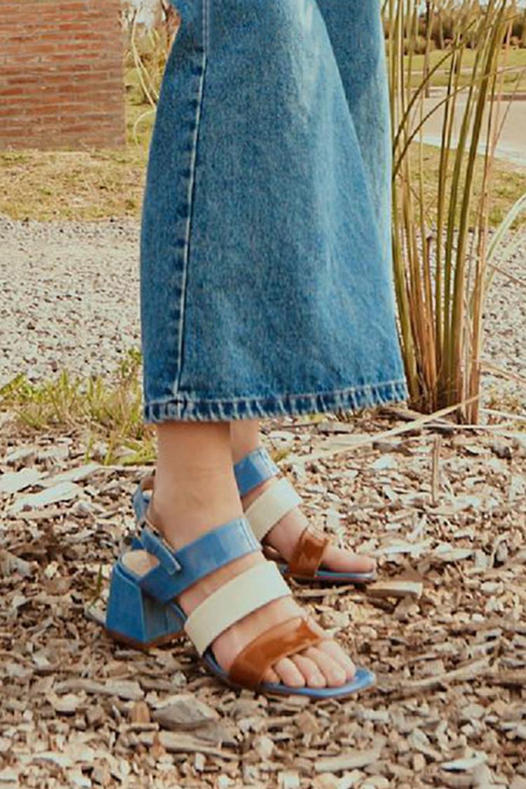 Colorblock Straps Open Toe Casual Blue Sandals Heels [Pre Order]