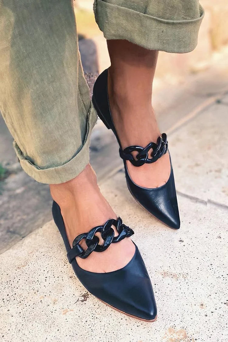 Corrente de Metal Decoração Cor Sólida Sapatilhas Pretas Bico Apontado [Pré-Encomenda]