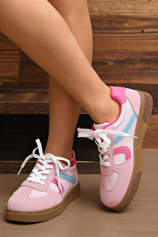 Sneakers casual con punta tonda, lacci e patchwork colorblock 